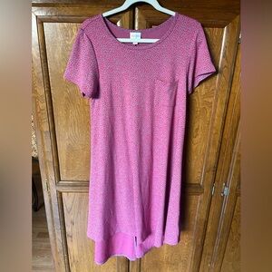 LulaRoe Carly High Low Hem Swing Dress Pink Blue Geometric Print Size XS Pocket